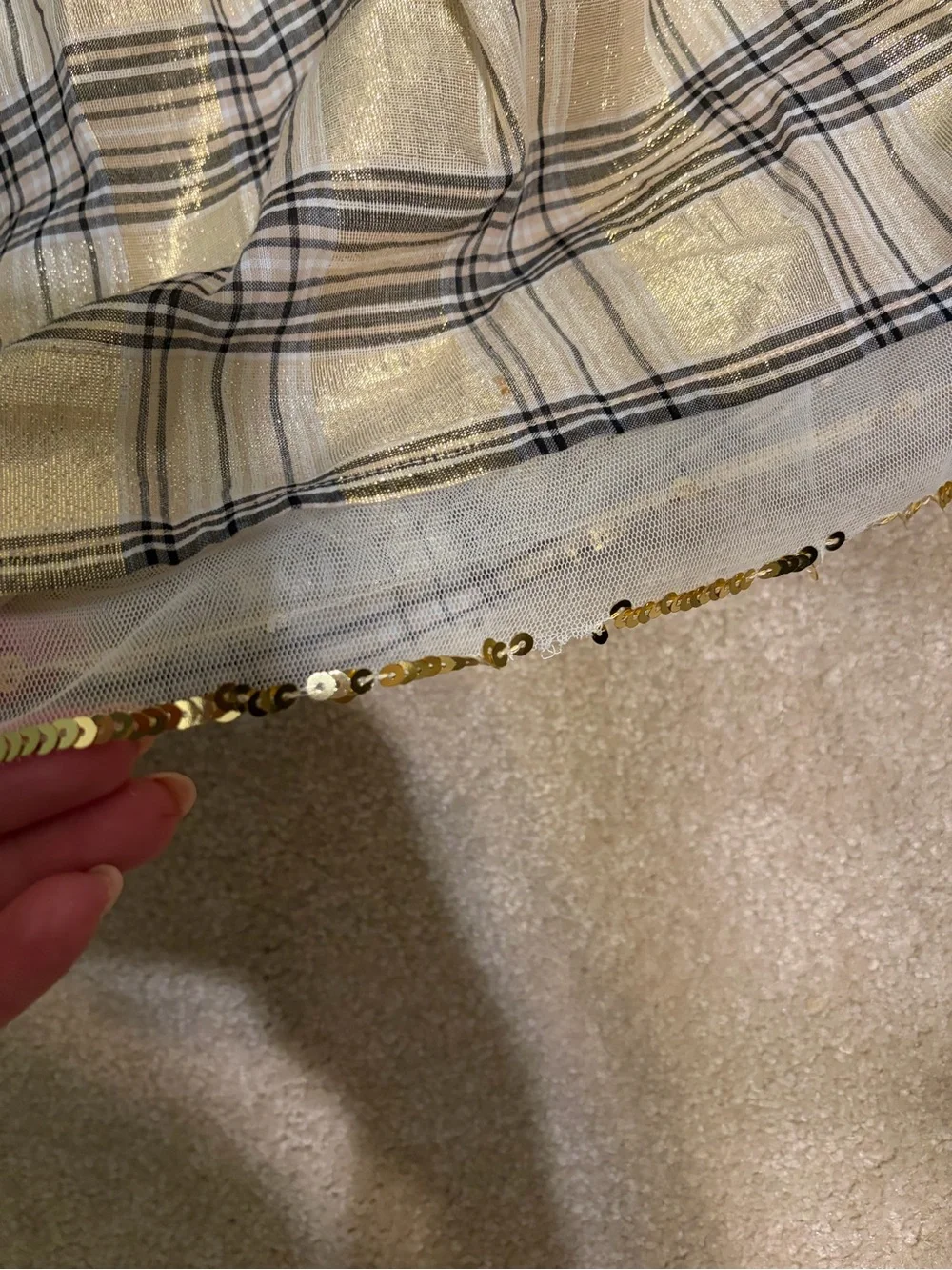 Crewcuts Metallic Gold Plaid Holiday Skirt | Sequin Trim | Girls Medium (8-9)